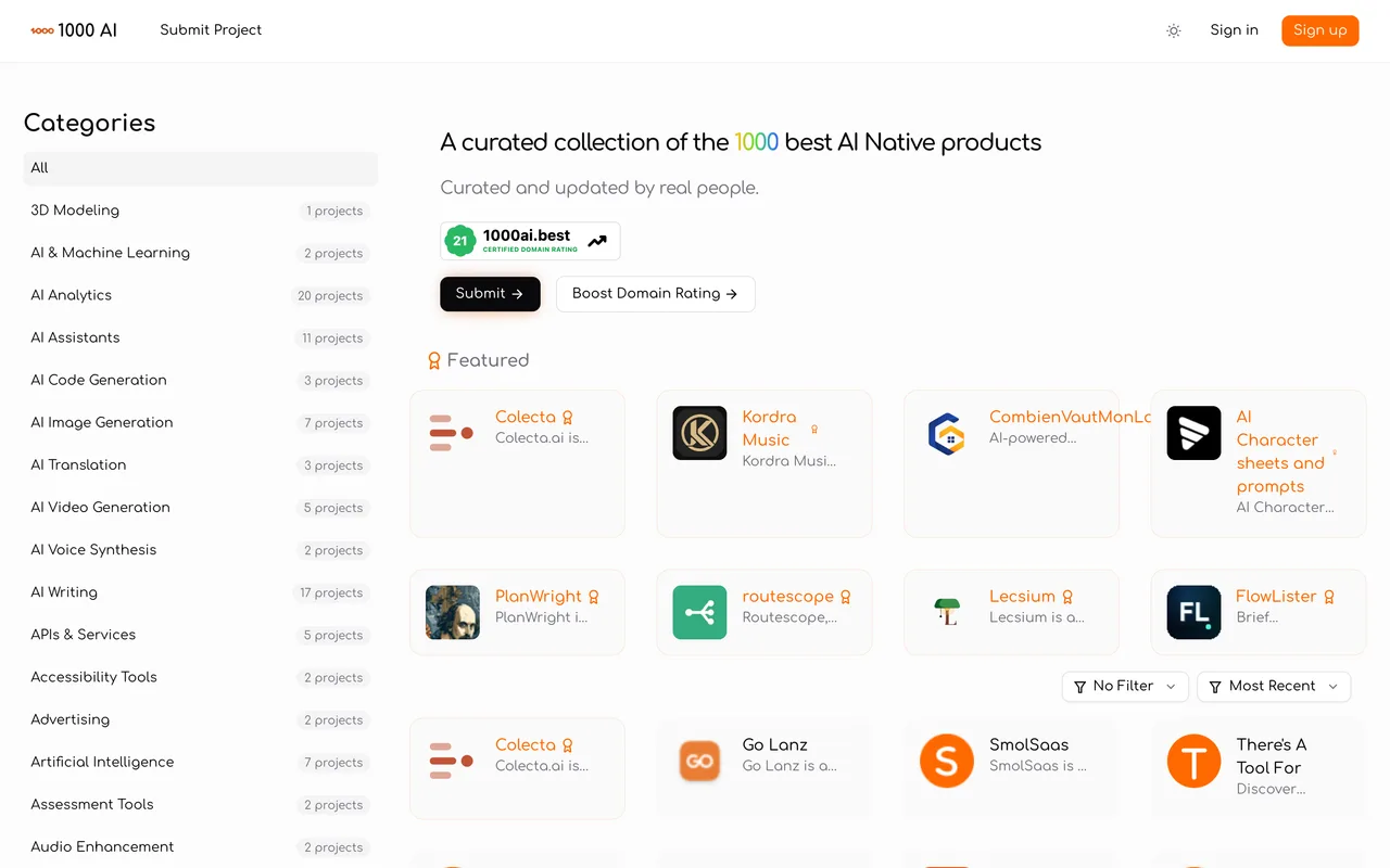 1000 AI homepage