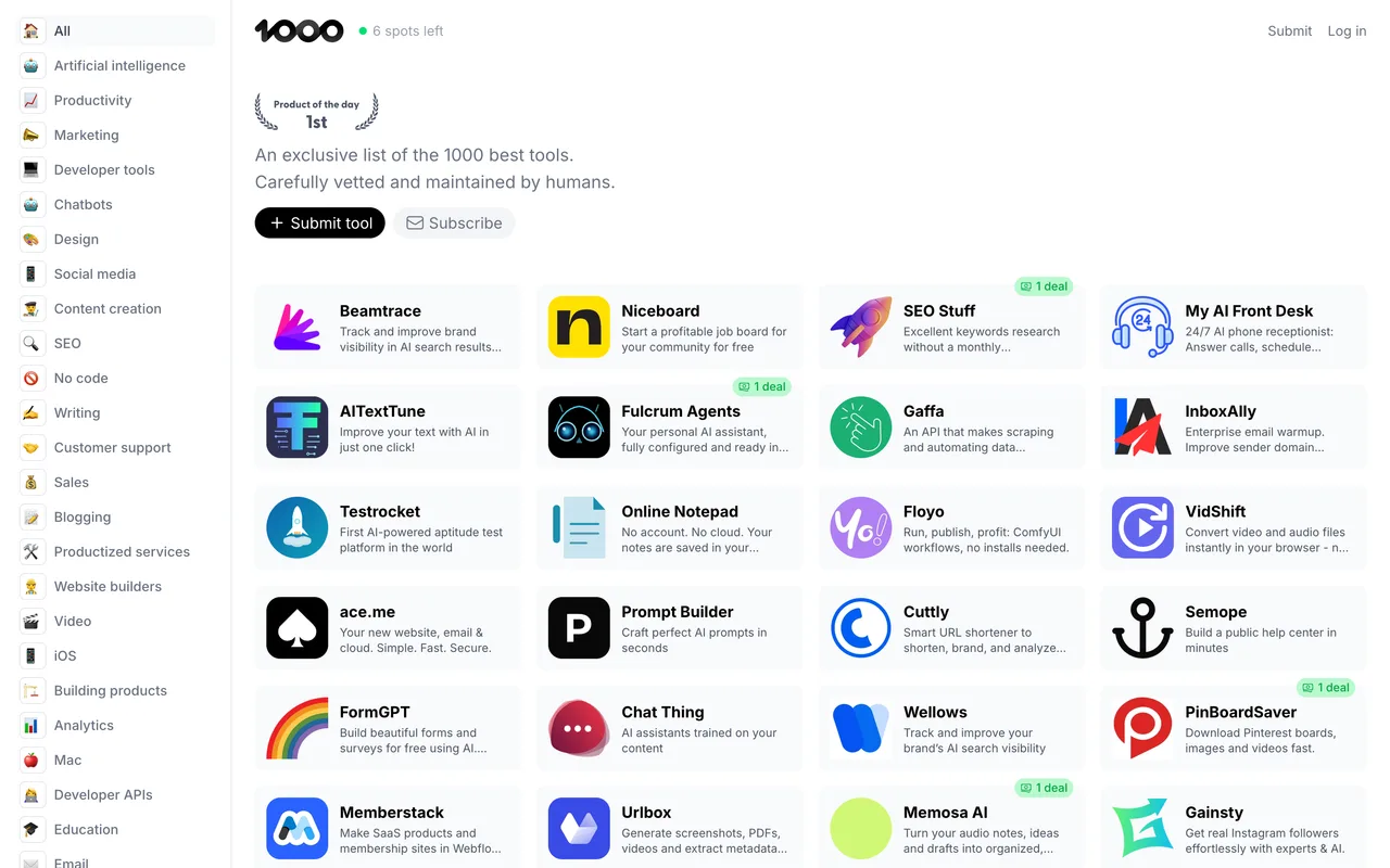 1000.tools homepage