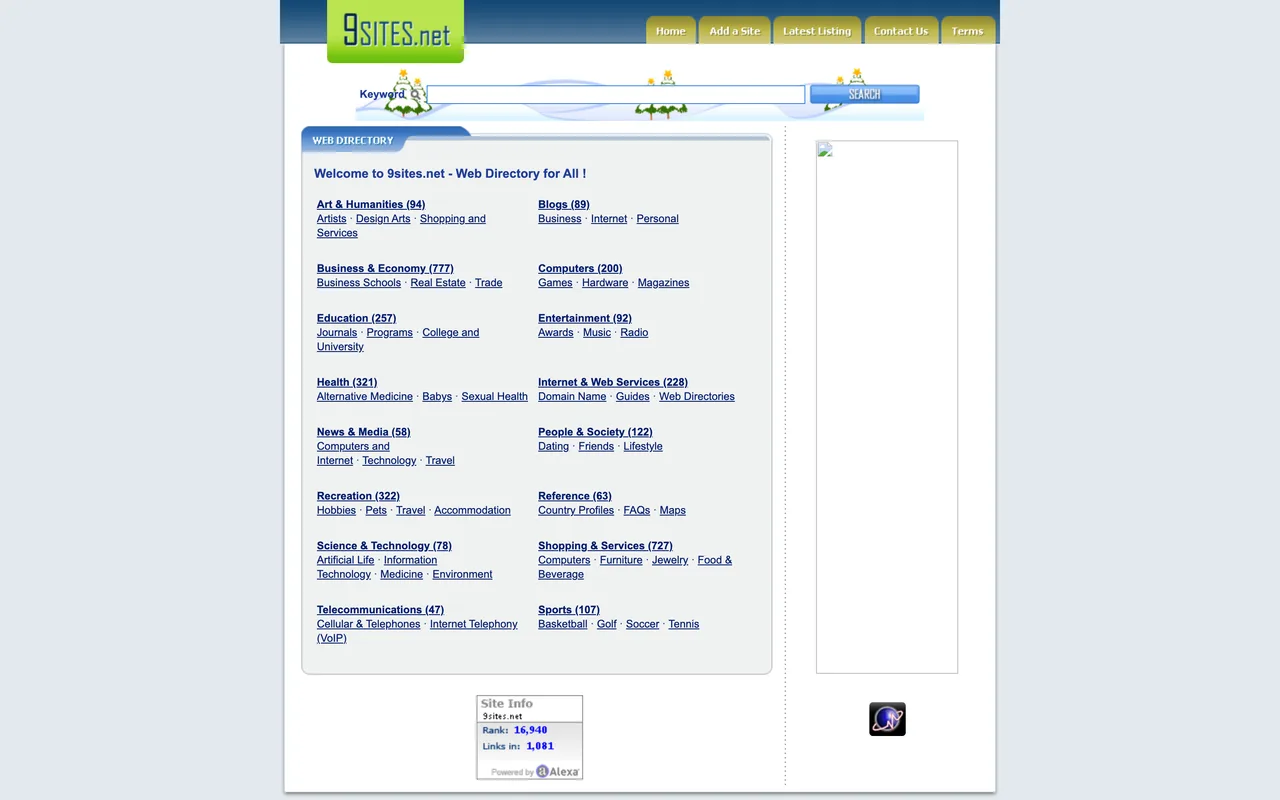 9Sites.net homepage