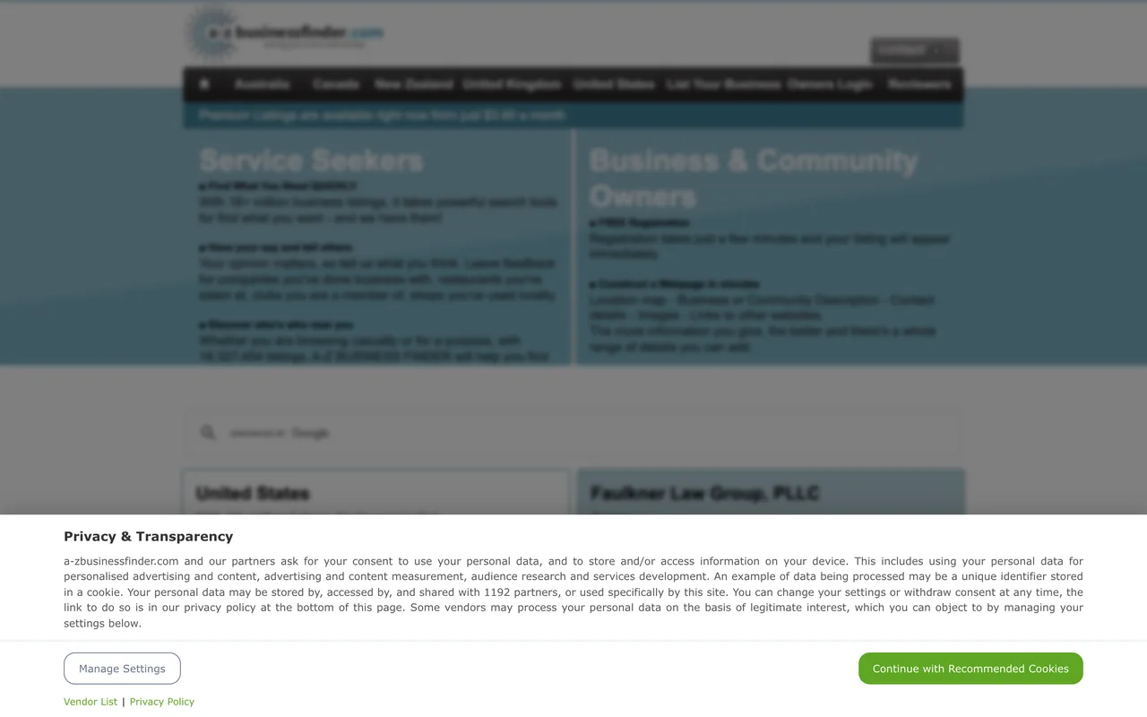 A-Z Business Finder homepage