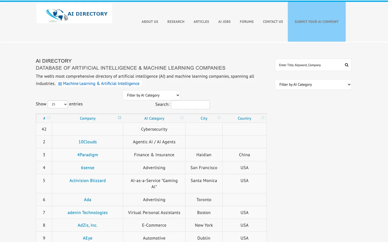 AI Directory homepage