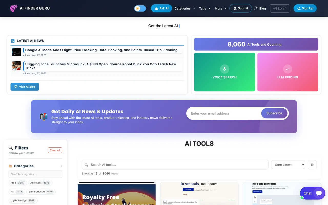 AI Finder Guru homepage
