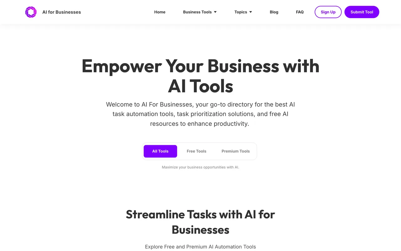 AI for Businesses homepage