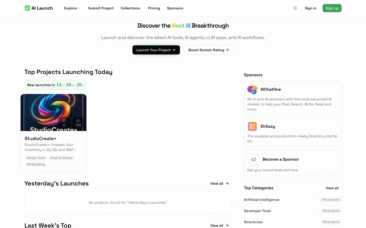 AI Launch homepage