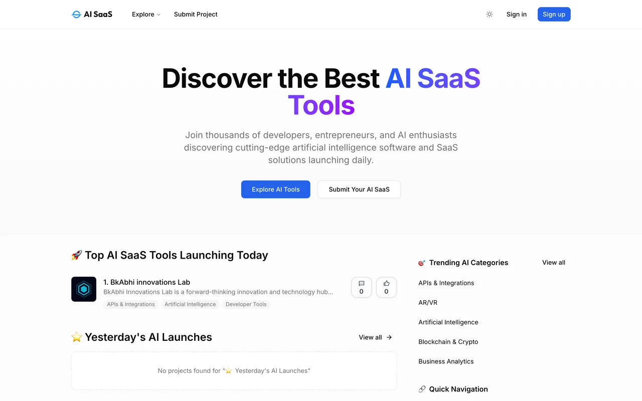 AI SaaS homepage