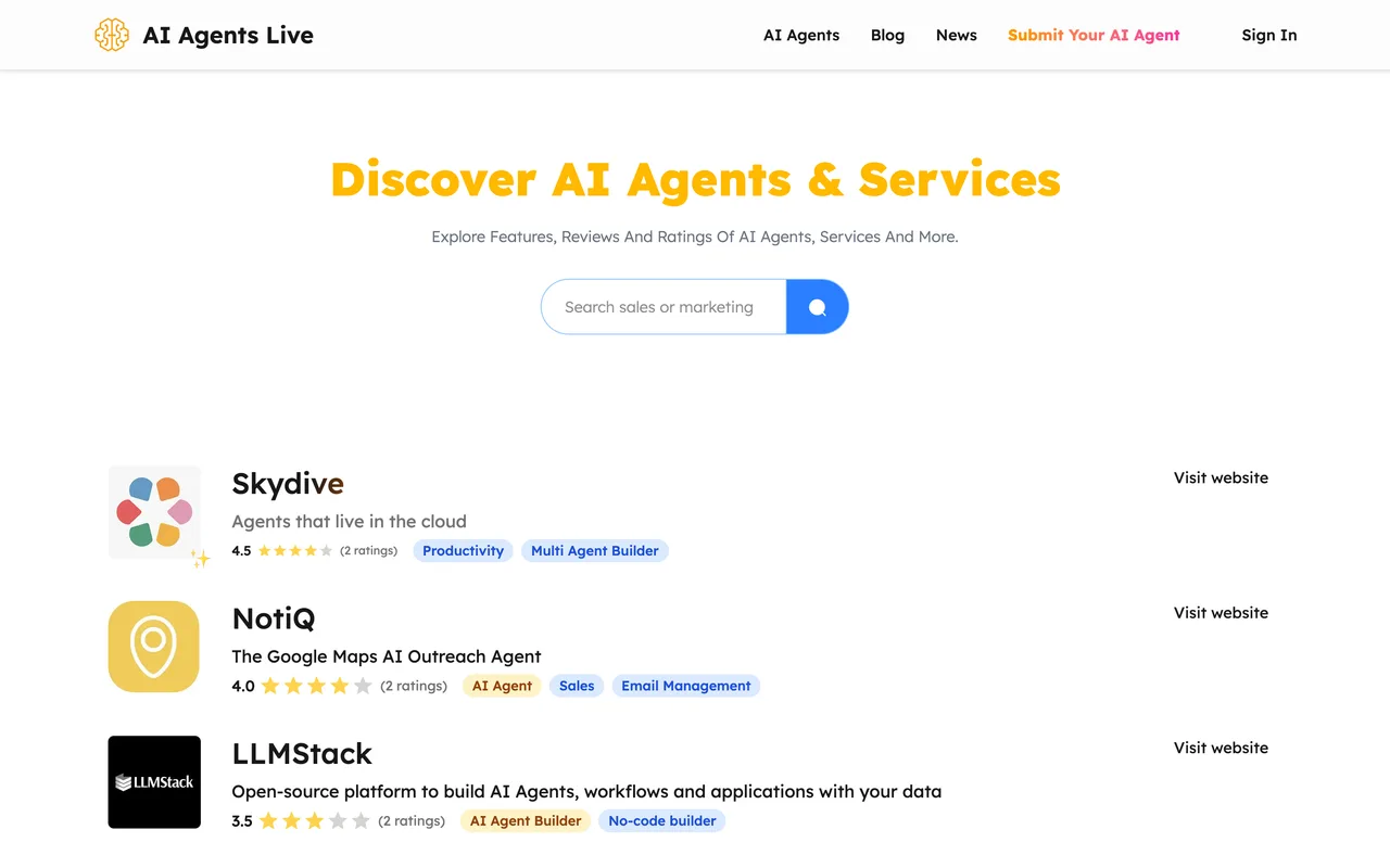 AI Agents Live homepage