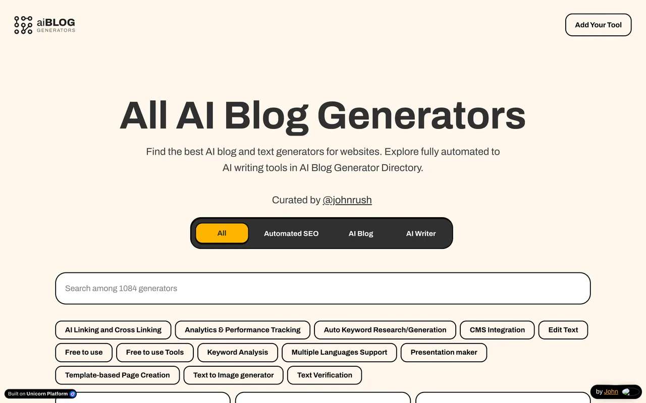 AI Blog Generators homepage