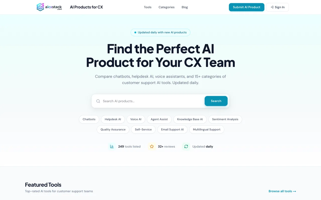 AI Products for CX homepage