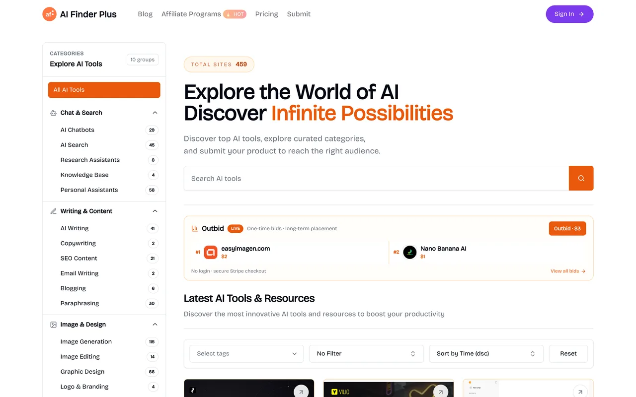 AI Finder Plus homepage