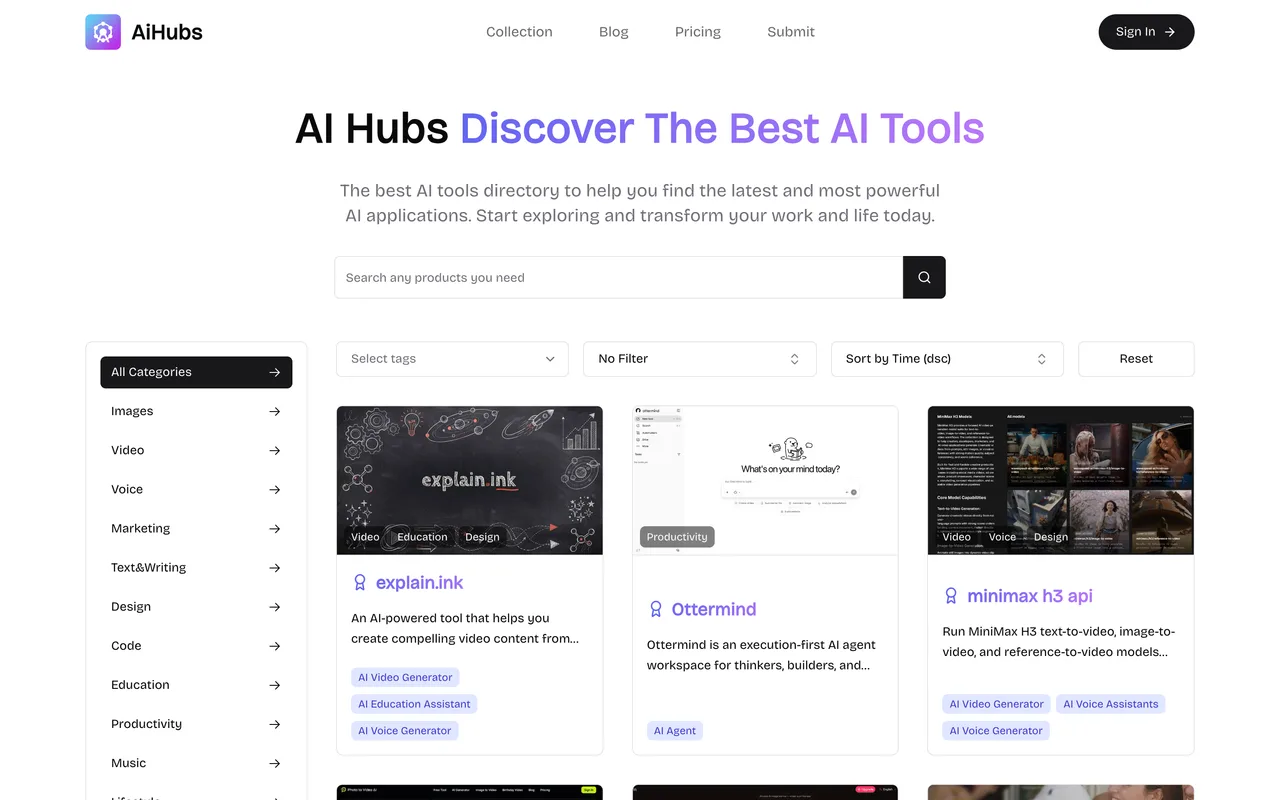 AiHubs homepage