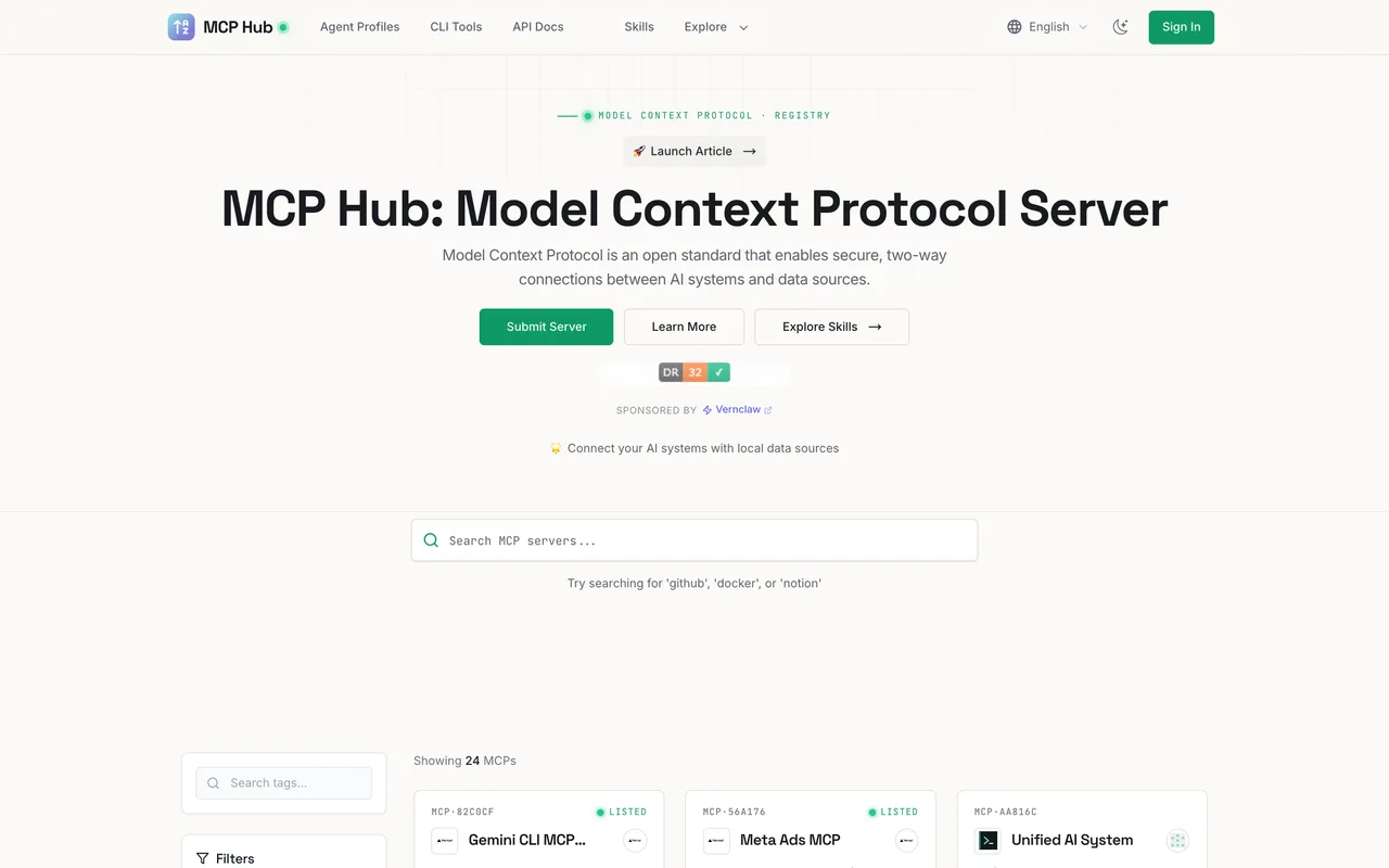 MCP Hub homepage
