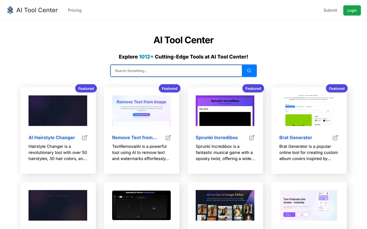 AI Tool Center homepage