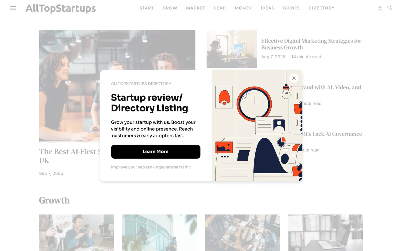 AllTopStartups homepage