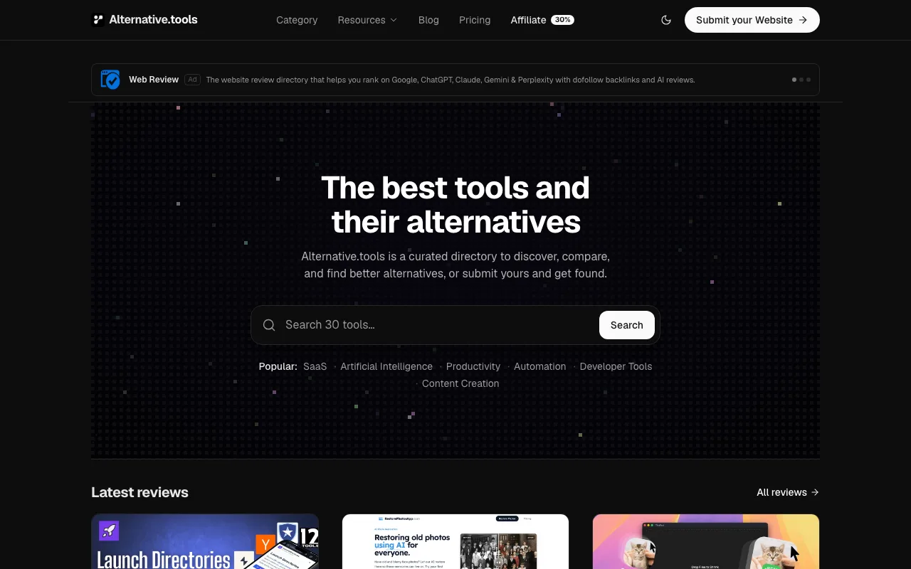 Alternative.tools homepage