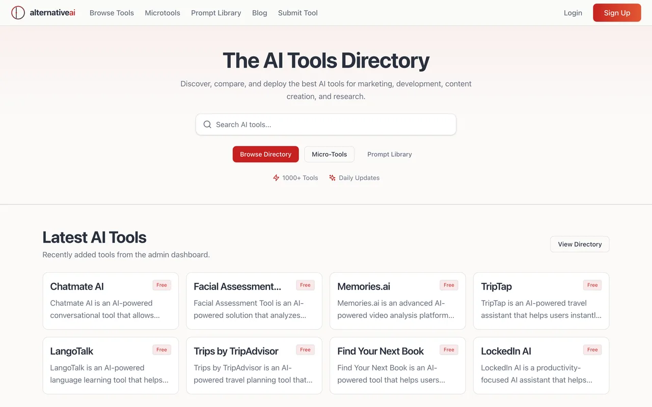 alternativeai.tools homepage