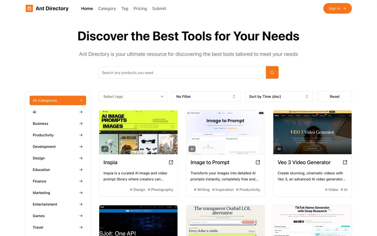 Ant Directory homepage