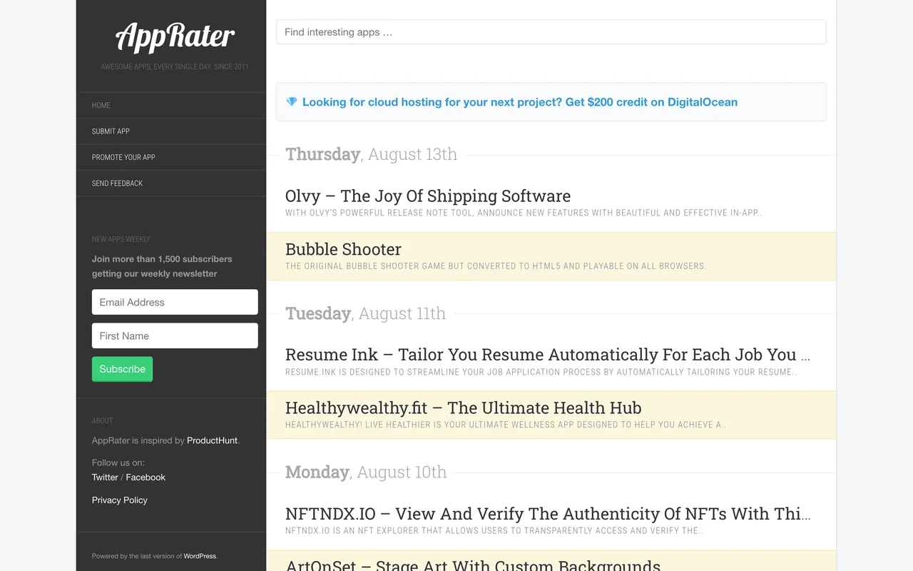 AppRater homepage