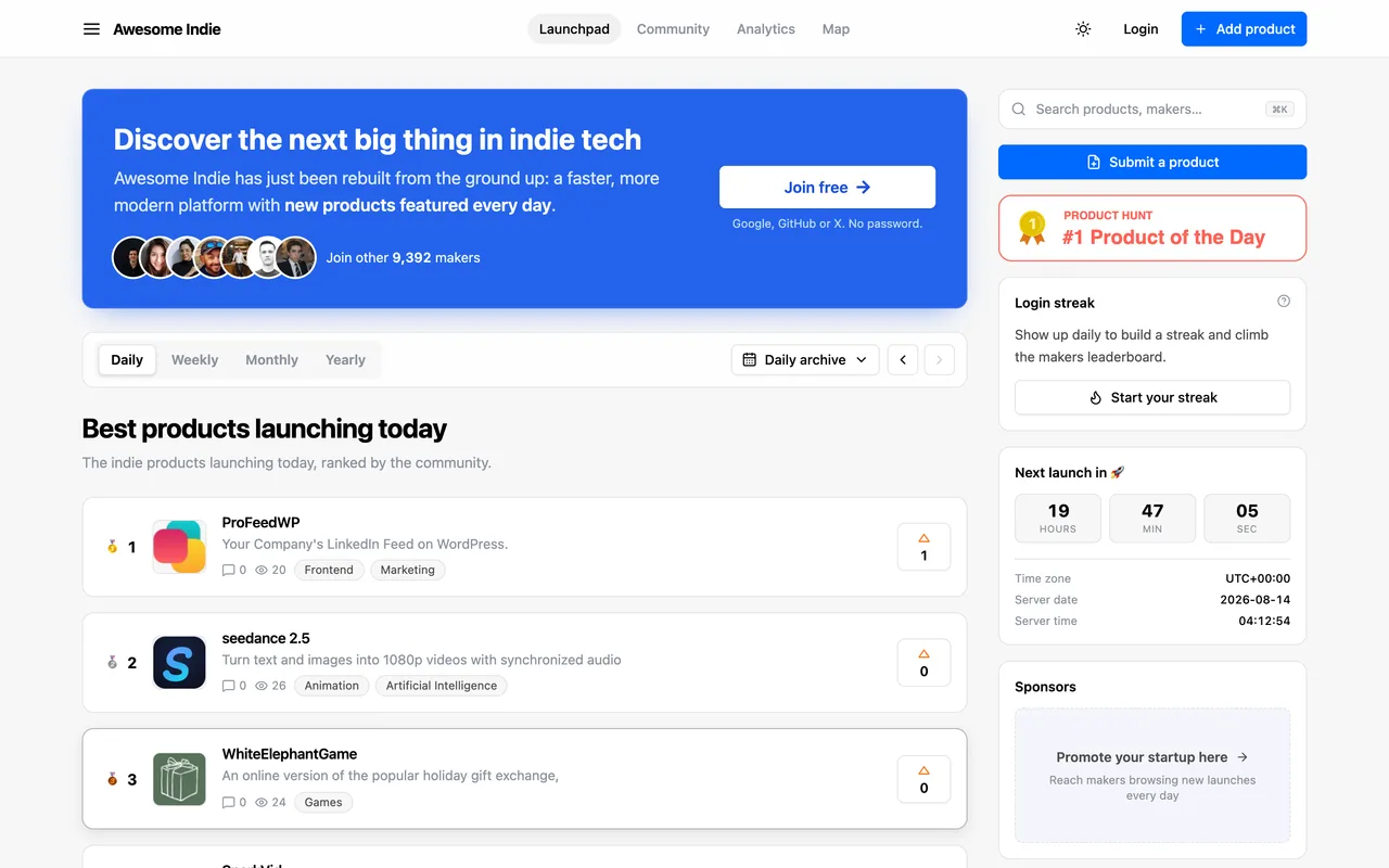Awesome Indie homepage