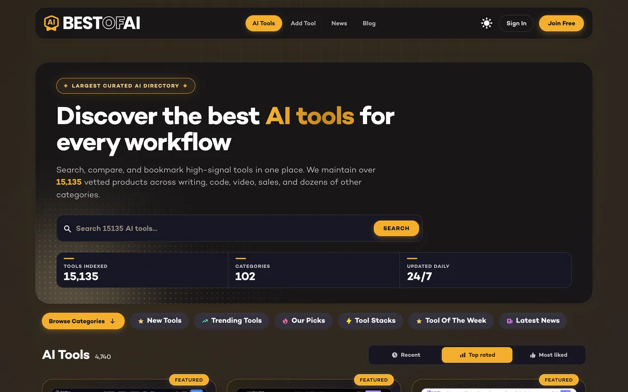 BestofAI homepage