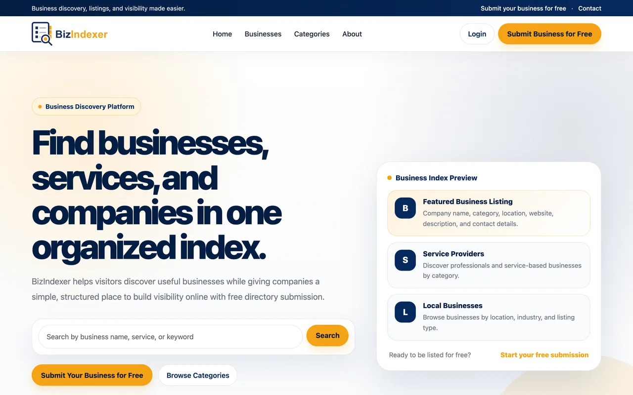 BizIndexer homepage