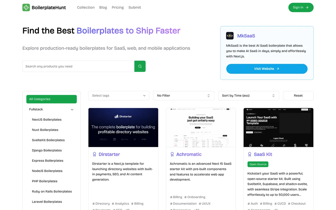 BoilerplateHunt homepage