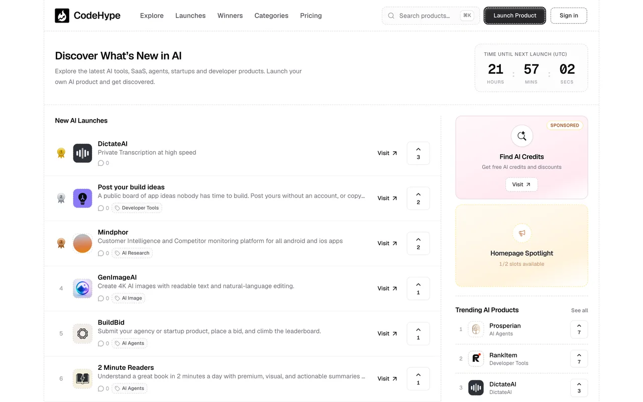 CodeHype homepage