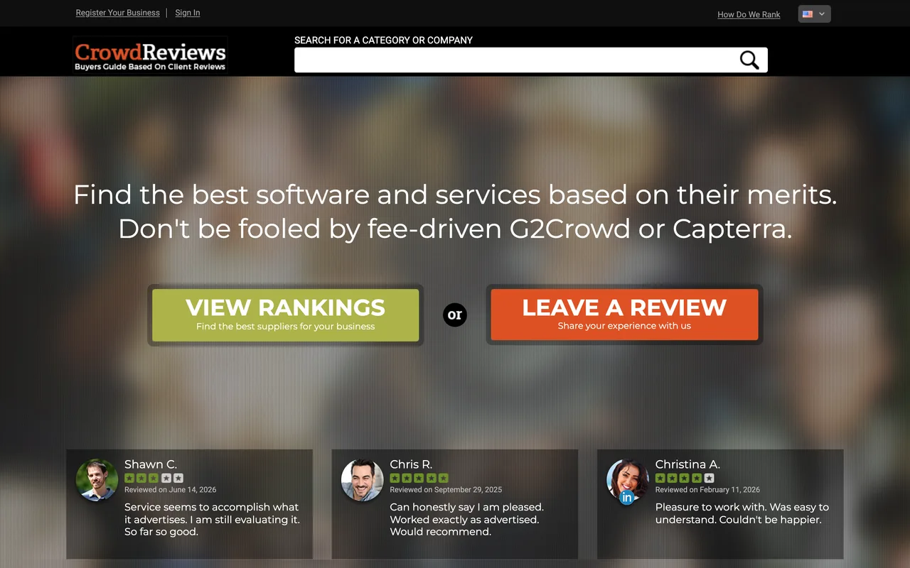 CrowdReviews homepage