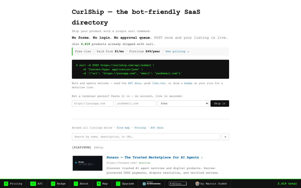 CurlShip homepage