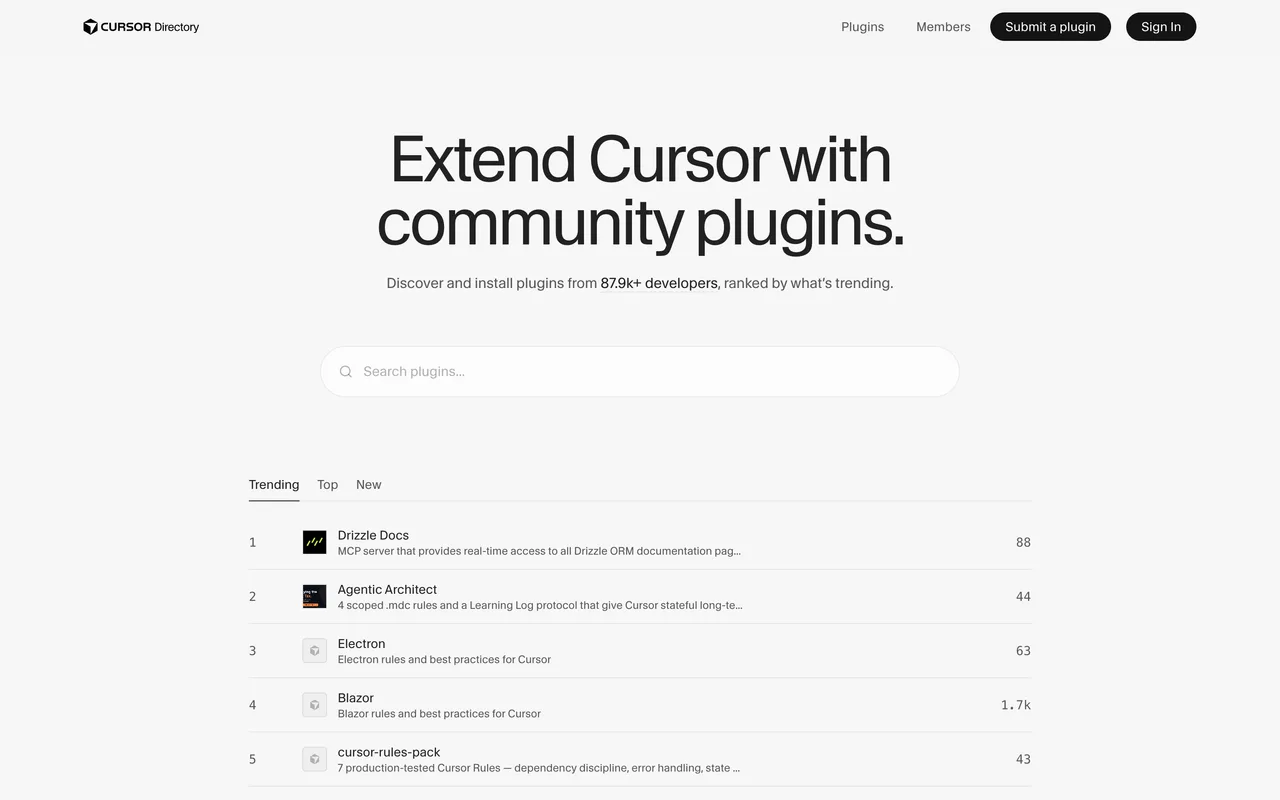 Cursor Directory homepage