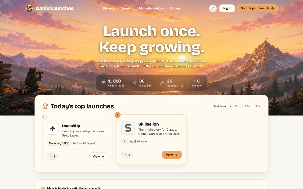 DanielLaunches homepage