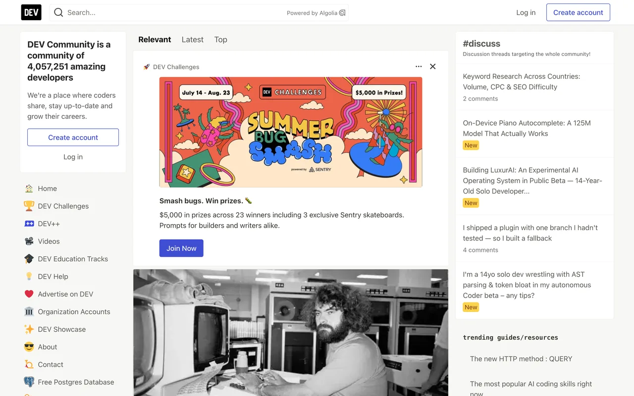 DEV Community homepage