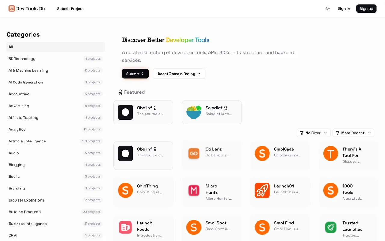Dev Tools Dir homepage