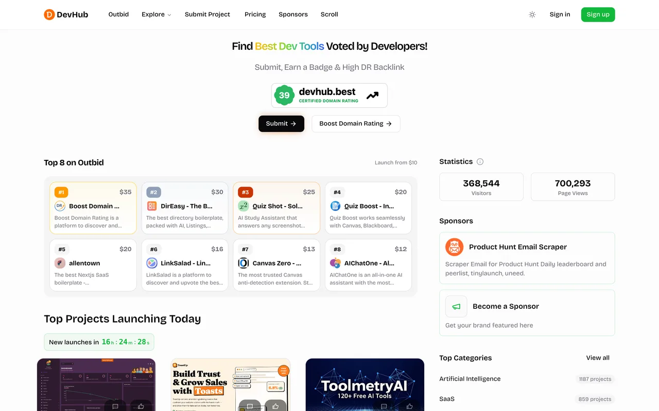DevHub homepage