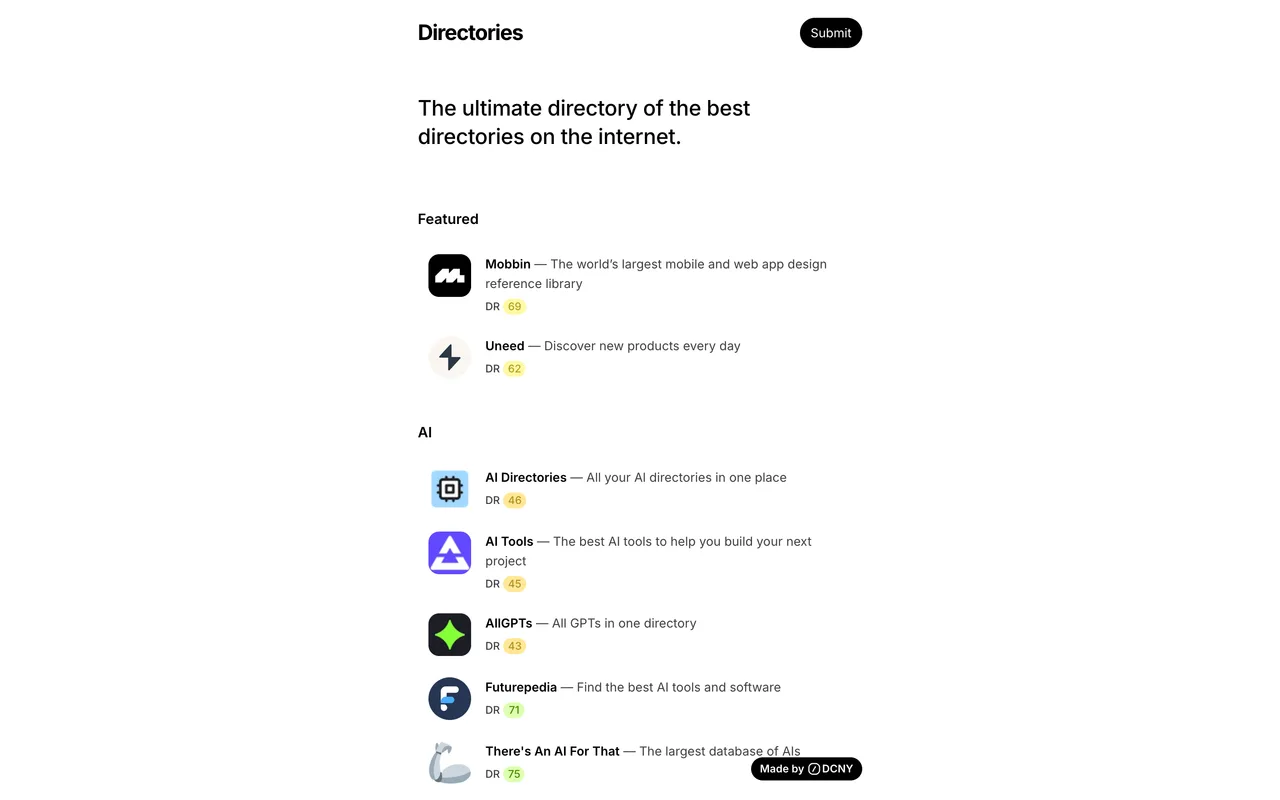 Directories homepage