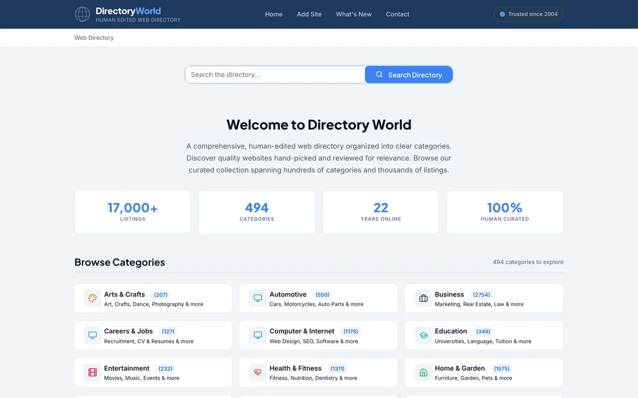 Directory World homepage