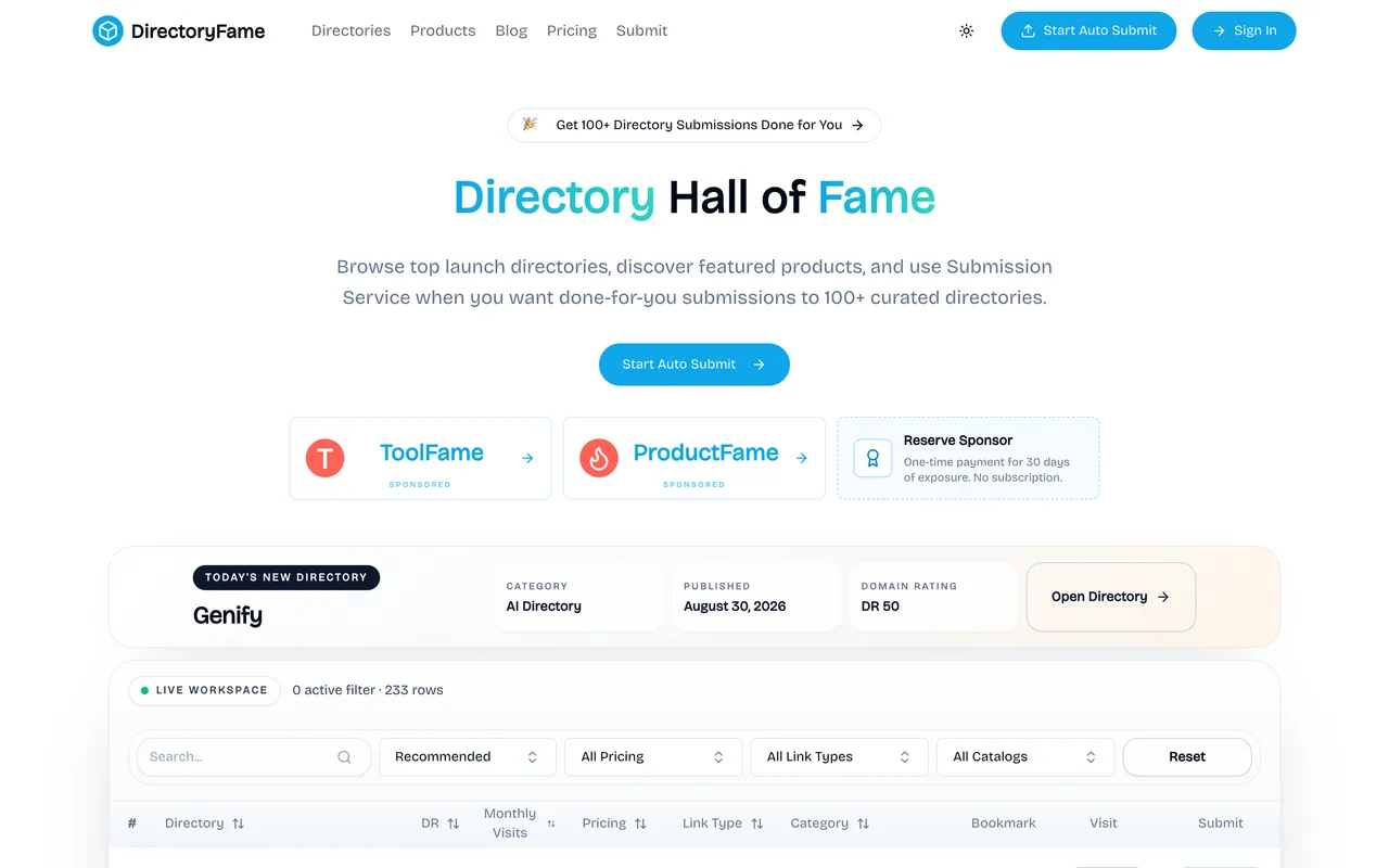 DirectoryFame homepage