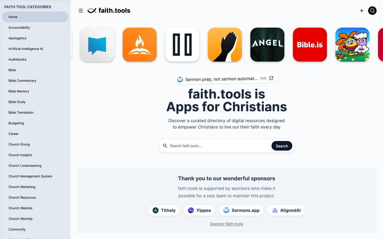 faith.tools homepage