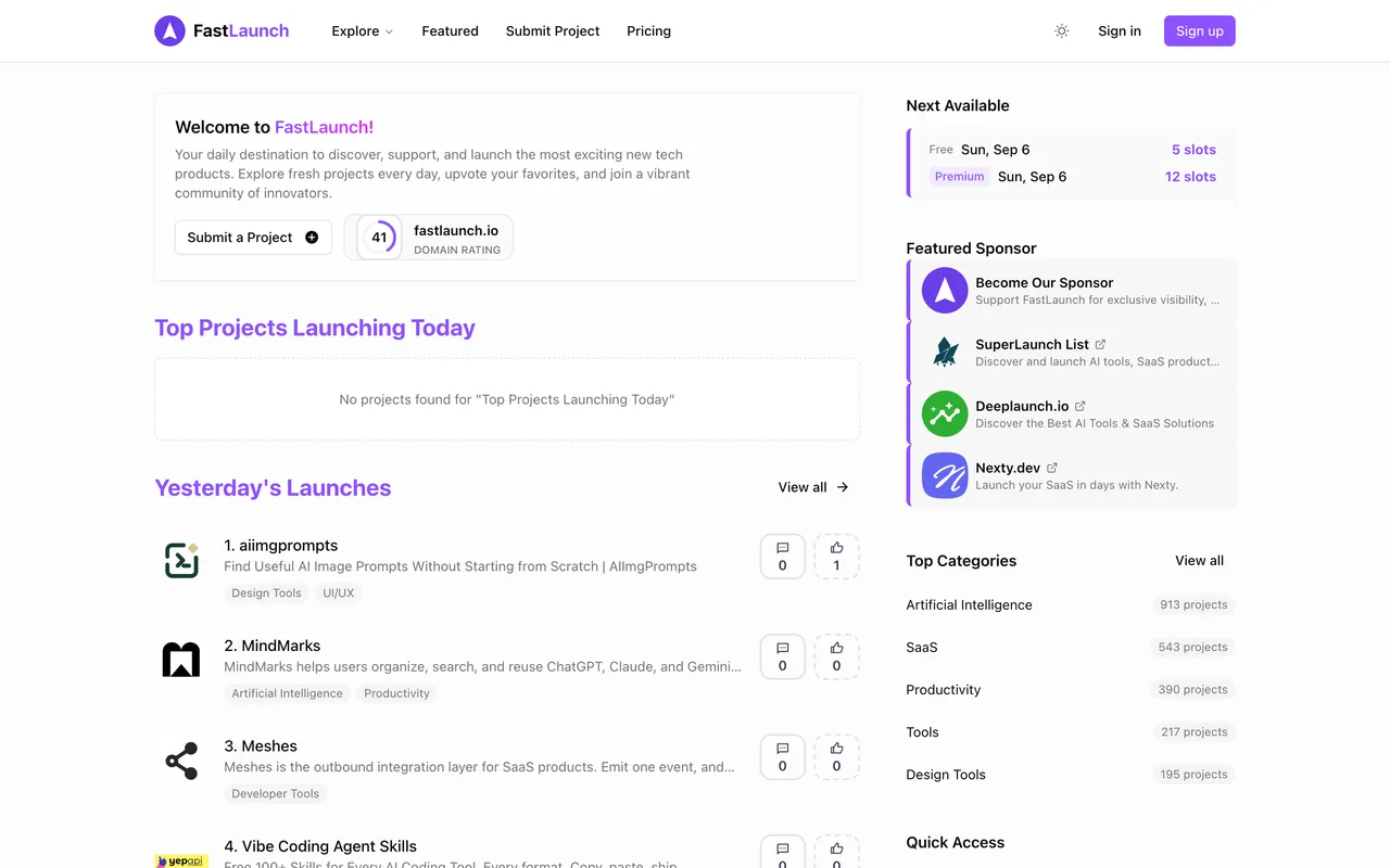 FastLaunch homepage