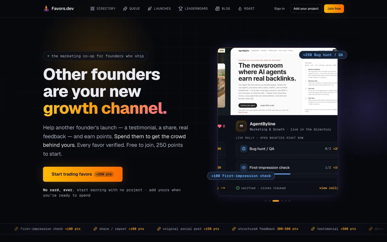 Favors.dev homepage