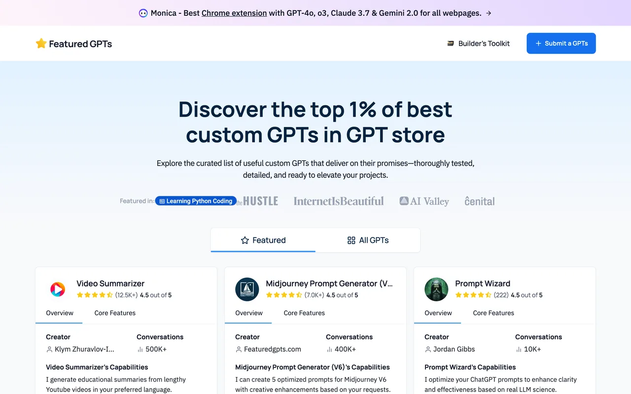 Featured GPTs homepage