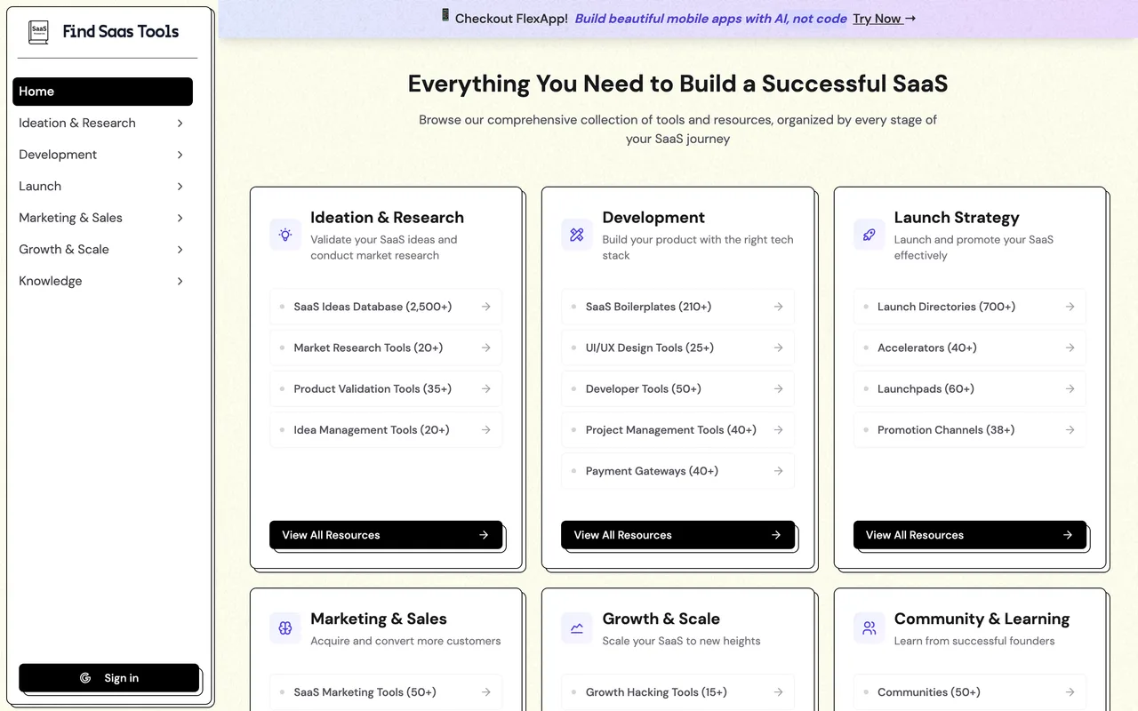 Find SaaS Tools homepage