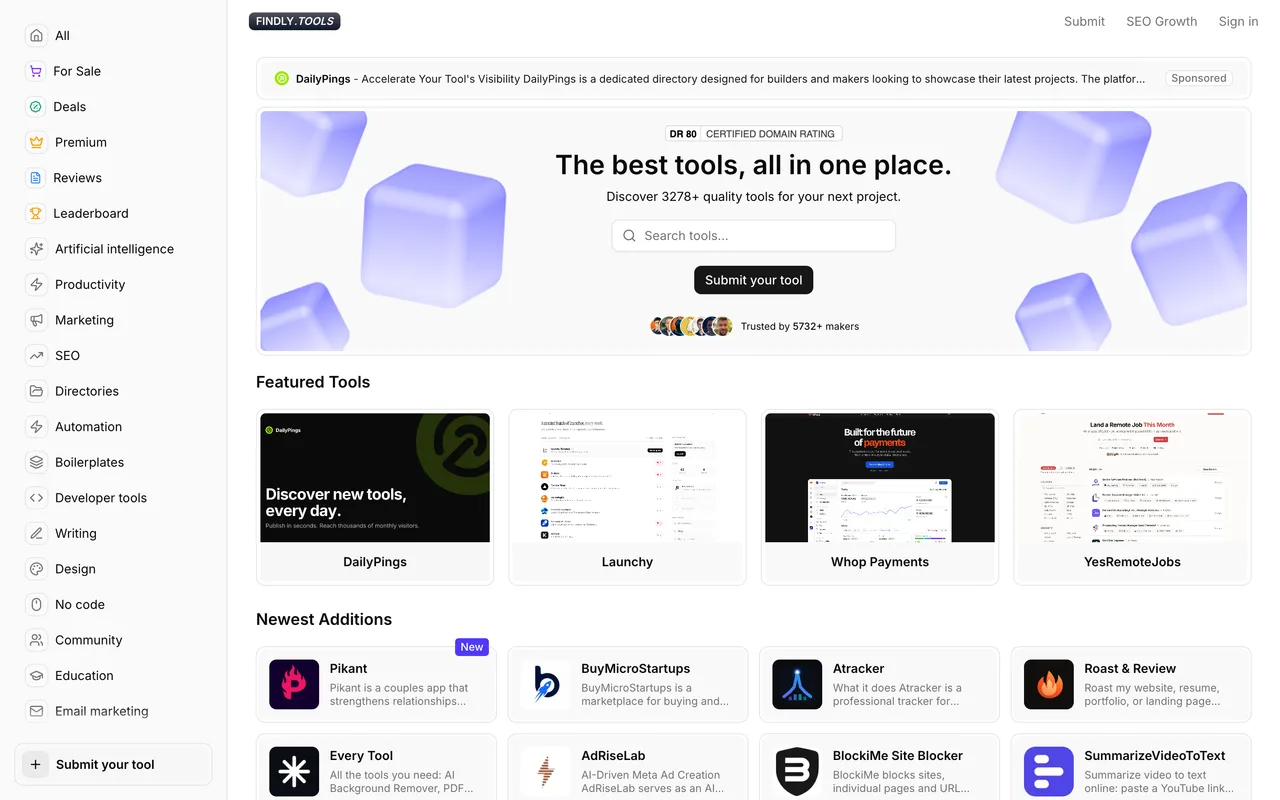 Findly.tools homepage