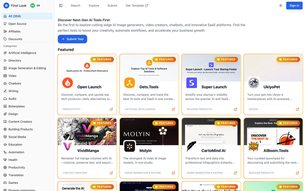 First Look homepage