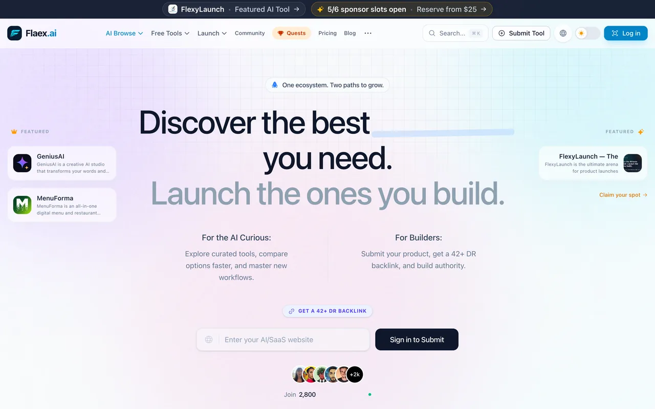 Flaex homepage
