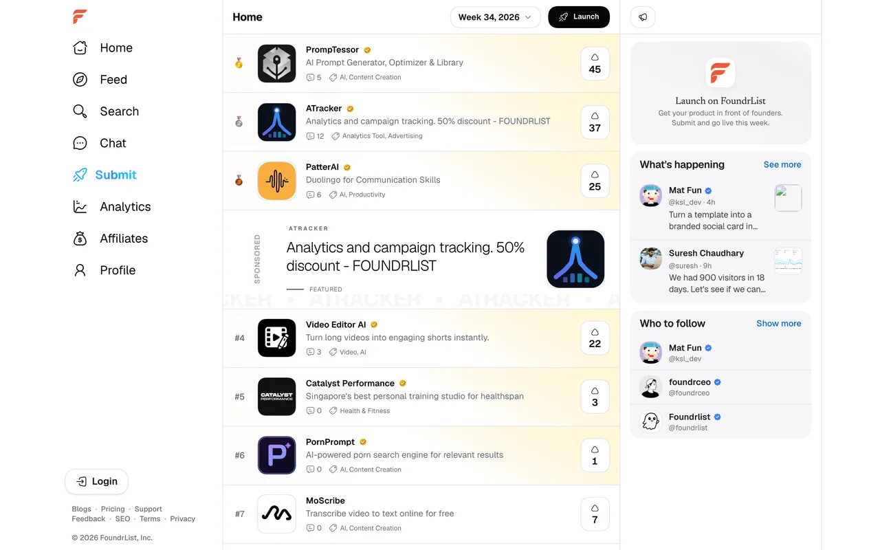FoundrList homepage