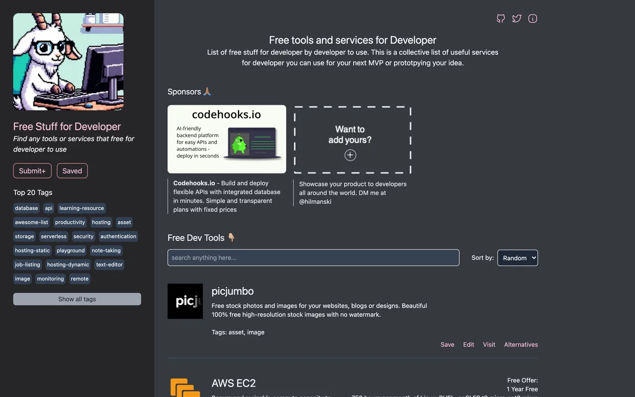Free Stuff for Developer homepage