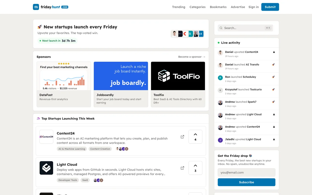 FridayHunt homepage