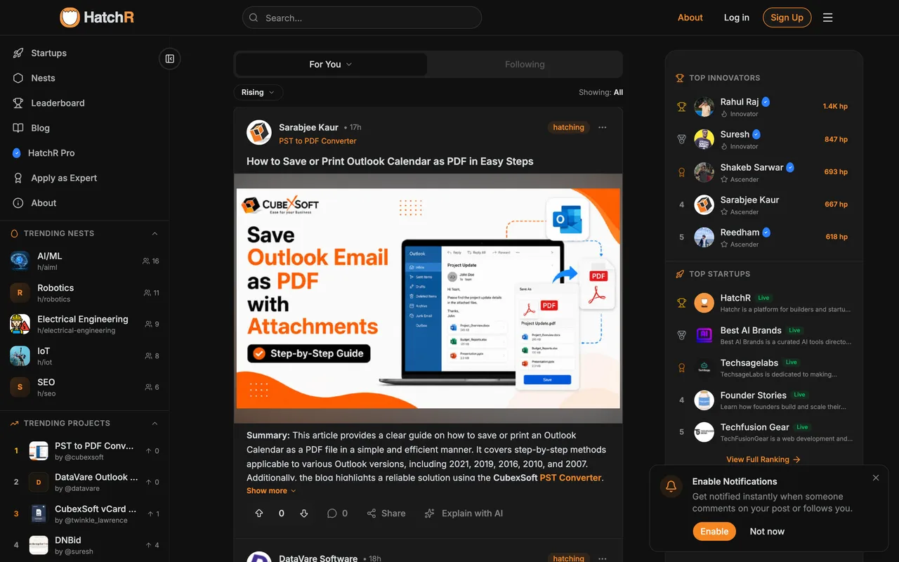 Hatchr homepage