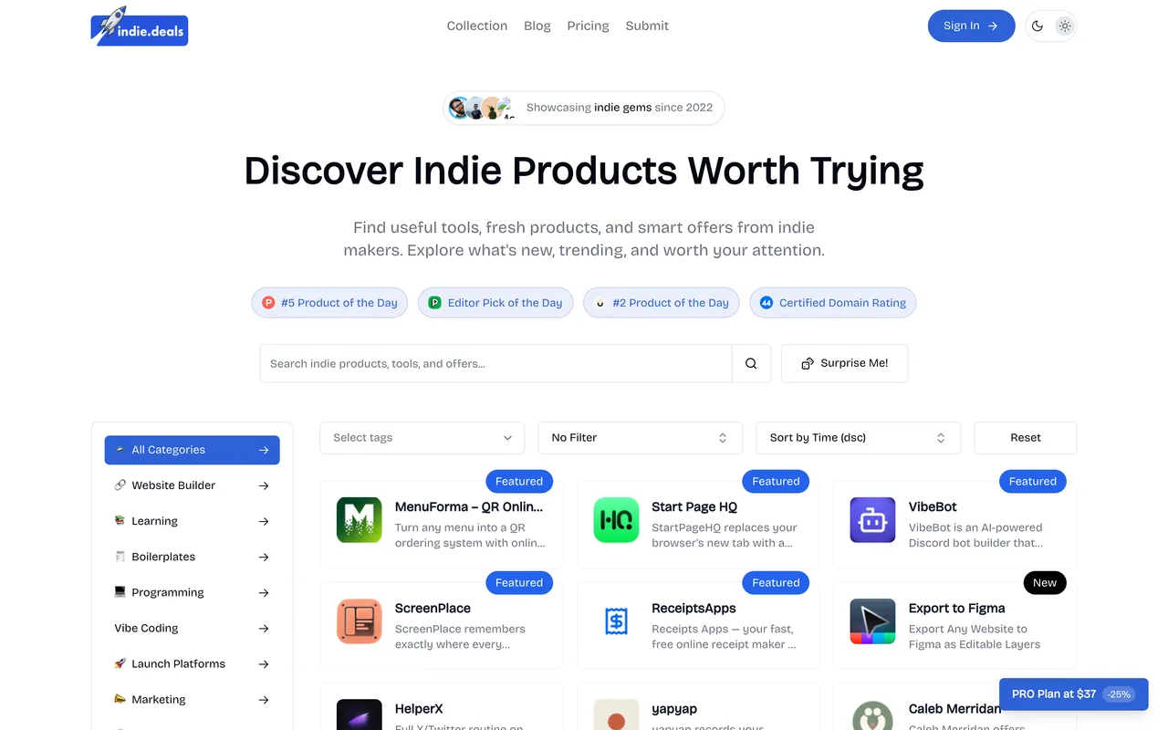 Indie.Deals homepage