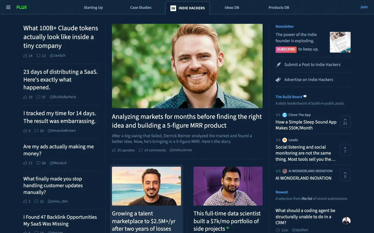 Indie Hackers homepage